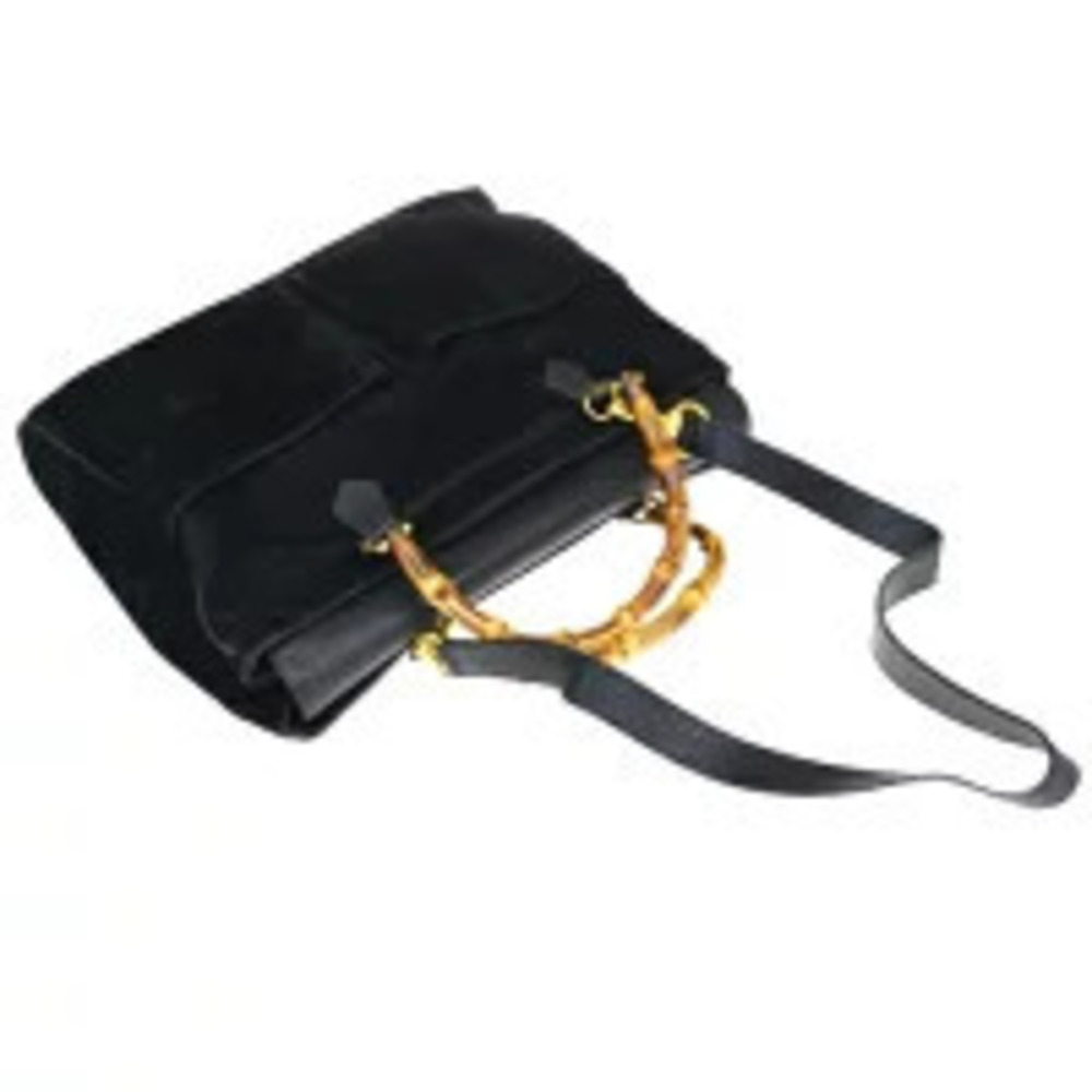 Gucci Bamboo Handbag Shoulder Bag Black Suede Leather - Picture 7 of 9
